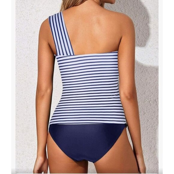 Tempt Me Womens Two Piece Tankini Swimsuit Plus Size 22W One Shoulder Beach Pool - Picture 2 of 11
